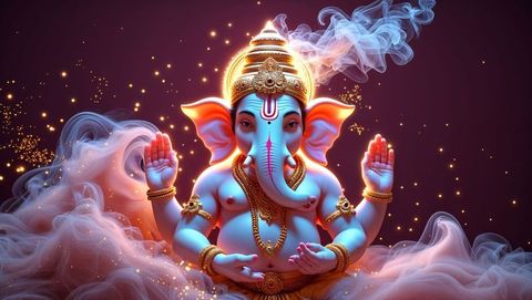 Meditative Ganesha with Blessing Mudras in Mystical Cosmic Aura