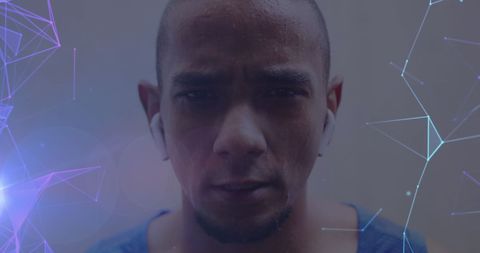 Focused Male Athlete with Digital Network Overlay