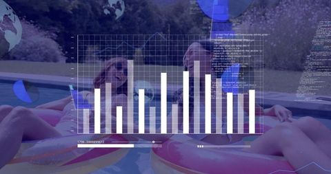 Digital Interface with Technology Display over Women in Pool