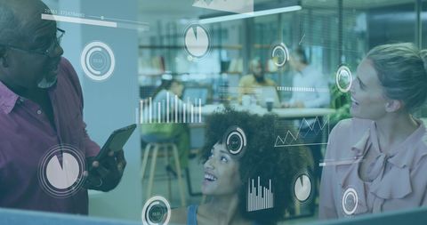 Diverse Team Discussing Data Analytics in Office Environment