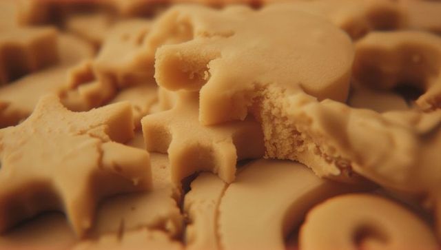 Creative cookie dough shapes on rustic wooden countertop