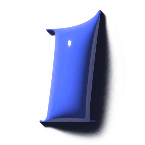 Glossy blue 3d numeral 1 on transparent background with rim light and highlights