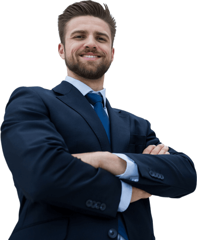 Confident Businessman with Arms Crossed and Transparent Background