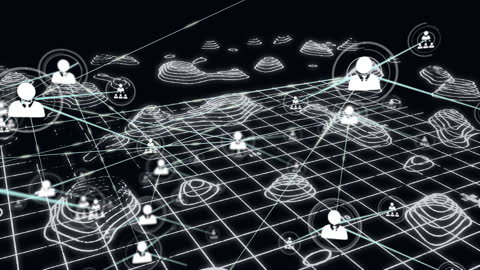 Network Connections on Digital 3D Grid Map Concept