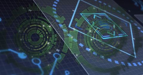 Futuristic digital interface with holographic visualization elements