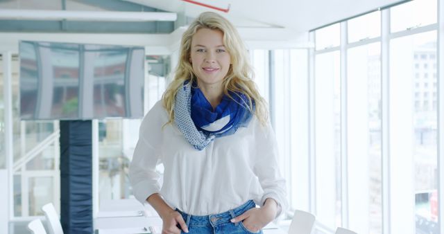 Confident Woman Standing in Modern Office Space - Download Free Stock Images Pikwizard.com