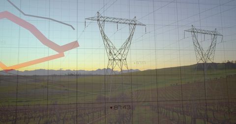 Financial Data Visualization with High Voltage Towers at Sunrise - Download Free Stock Images Pikwizard.com