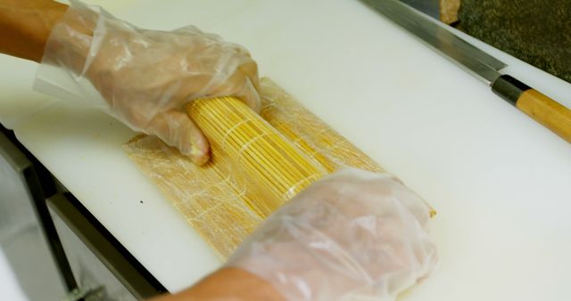 Chef Preparing Sushi Roll Using Bamboo Mat - Download Free Stock Images Pikwizard.com