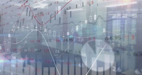Abstract financial chart overlay in modern office environment