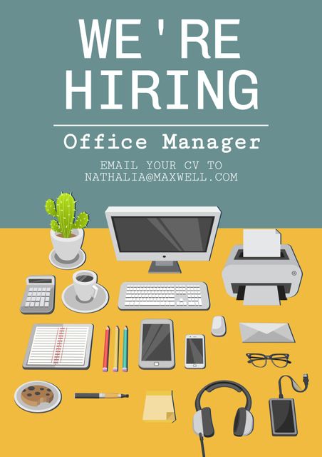 We're Hiring Office Manager Announcement with Office Supplies - Download Free Stock Templates Pikwizard.com