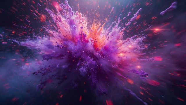Vibrant multicolored powder explosion with light sparks