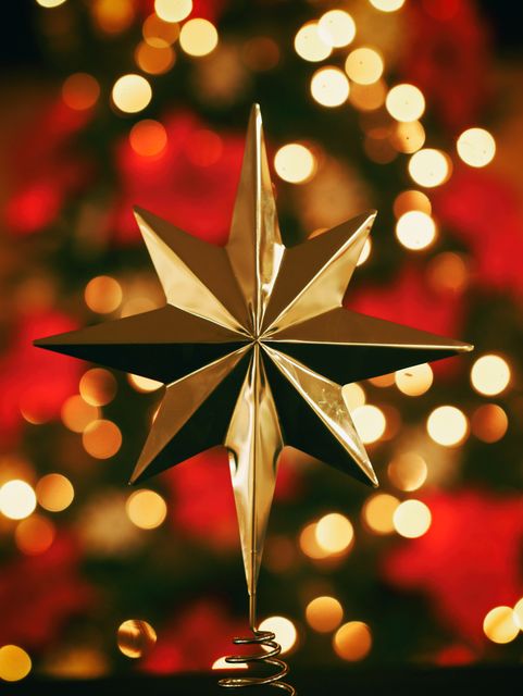 Golden Christmas Star Ornament with Festive Lights Background - Download Free Stock Photos Pikwizard.com