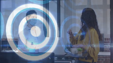 Business Colleagues Interacting with Virtual Network Overlay