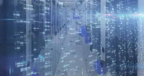 Futuristic Data Server Room with Animated Digital Matrix