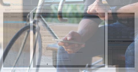 Digital Integration: Man Balancing Smartphone Use and Data Processing