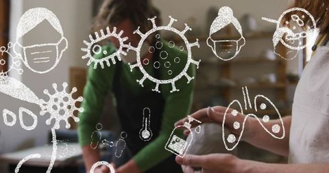 Covid-19 Icons Overlay Pottery Workshop Setting