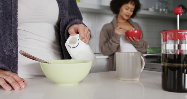 Morning Breakfast Preparation with Milk and Coffee - Download Free Stock Images Pikwizard.com