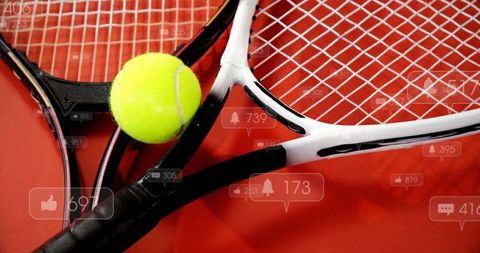Tennis Rackets and Ball Overlapping with Social Media Iconographics