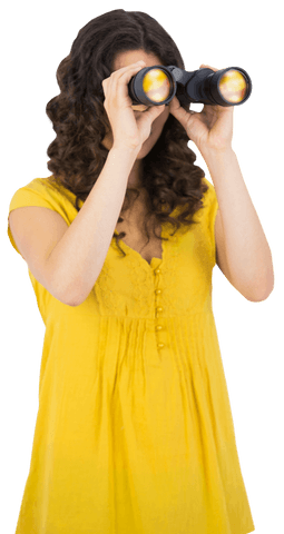 transparent casual young woman using binoculars in yellow outfit - Download Free Stock Videos Pikwizard.com