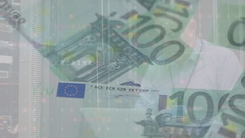 Digital Interface Animation Over Euro Banknotes