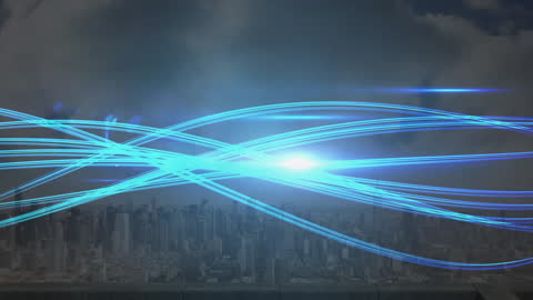 Abstract Light Streaks Over Modern Cityscape