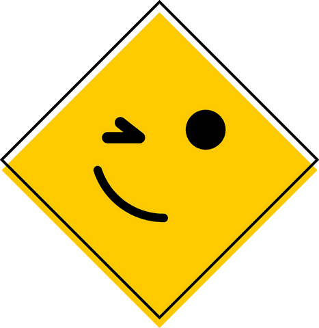 Winking smiley face caution sign on transparent background