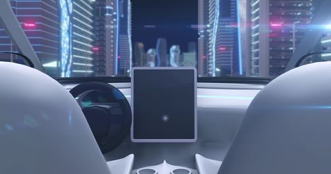 Futuristic Car Cockpit in City Virtual Reality Environment