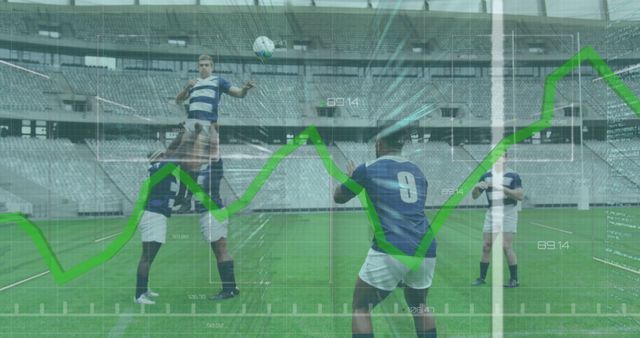 Rugby Players in Action with Virtual Data Overlays in Stadium - Download Free Stock Images Pikwizard.com