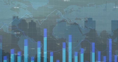 Global Financial Analytics Dashboard over City Skyline