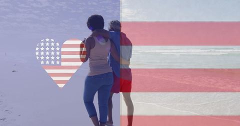 African American Couple Embracing American Spirit on Beach - Download Free Stock Images Pikwizard.com