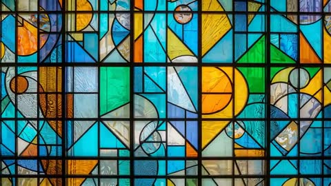Colorful Stained Glass Window in Chapel with Abstract Patterns