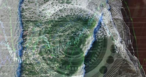 Intertwined ocean and finance concepts with data overlay