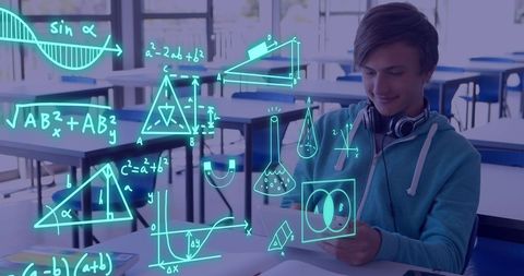 Digital Learning with Caucasian Male Student and Math Graphics - Download Free Stock Images Pikwizard.com