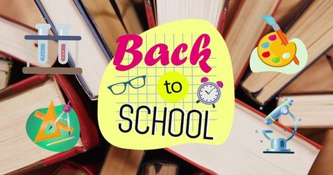 Vibrant Back to School with Books and Educational Icons