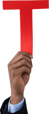 Businessman's Hand Holding Red Letter T on Transparent Background