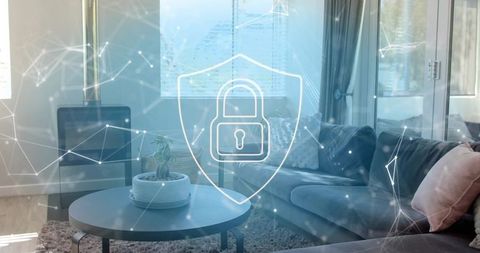 Digital Security Overlay in Minimalist Smart Home Living Room