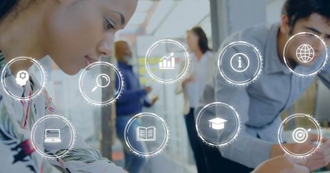 Businesswoman Analyzing Model with Digital Interface Concepts