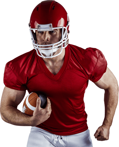 Determined american football player on transparent background
