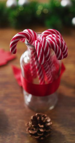Festive Candy Canes in Jar with Christmas Decor - Download Free Stock Images Pikwizard.com
