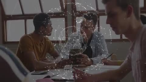 Students Analyzing Data with Smartphone and Network Sphere Visualization