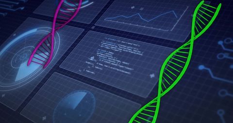 digital dna strands overlapping analytical data interface - Download Free Stock Images Pikwizard.com