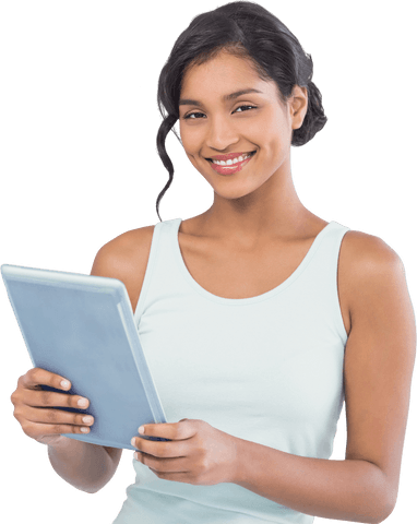 smiling young woman using tablet computer on transparent background - Download Free Stock Videos Pikwizard.com