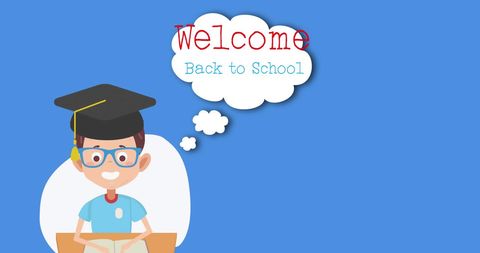 Cheerful Schoolboy with Graduation Cap and Welcome Sign - Download Free Stock Images Pikwizard.com