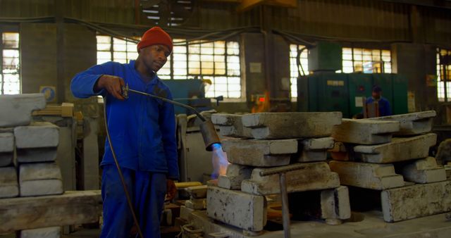 Factory Worker Operating Blowtorch in Industrial Setting - Download Free Stock Images Pikwizard.com