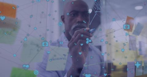 Businessman Brainstorming Complex Media Network