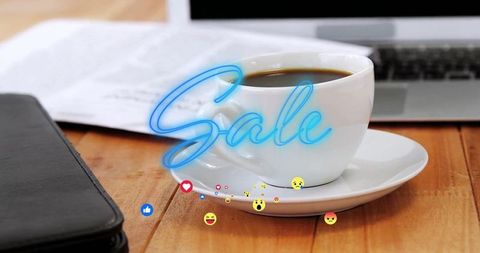 Coffee Break Inspiration in Office with Sale Announcement and Emojis