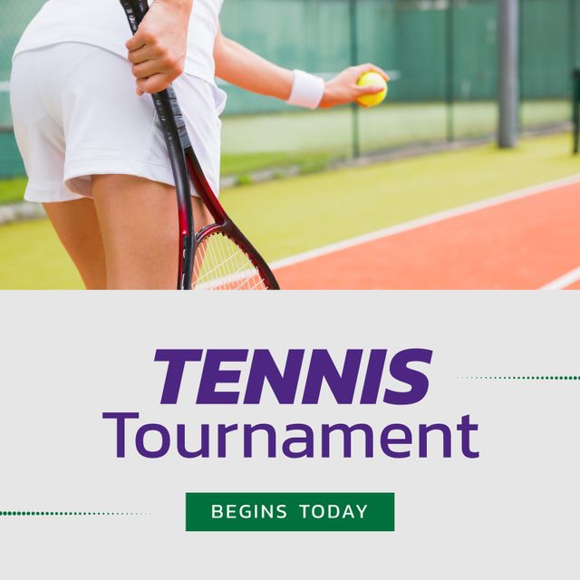 Caucasian Woman Playing Tennis and Tennis Tournament Banner - Download Free Stock Templates Pikwizard.com