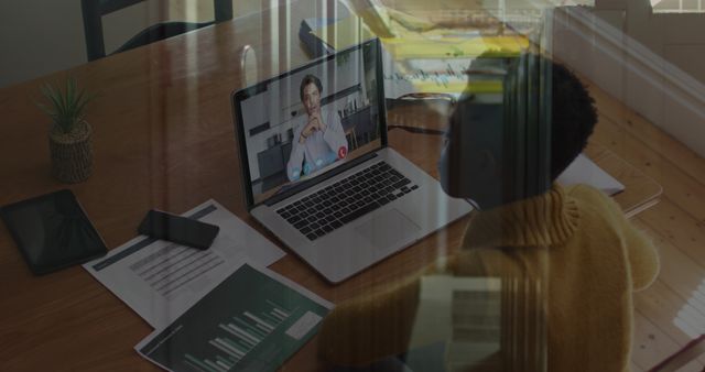 Businessman Videoconferencing at Home Office Desk - Download Free Stock Images Pikwizard.com