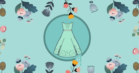 Floral dress retail sale promotional design on mint green background