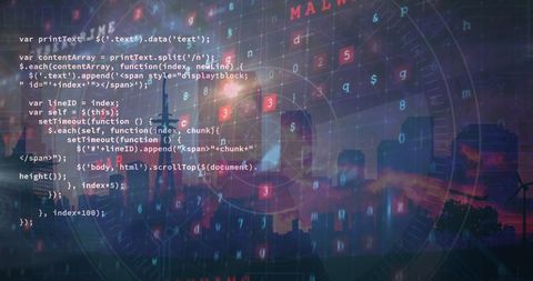 Data Security Over Cityscape with Cyber Code Overlay - Download Free Stock Images Pikwizard.com